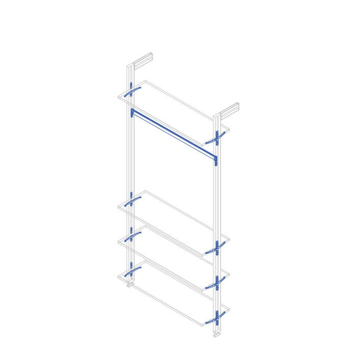 Emuca Kit de soportes para 4 estantes de madera y 1 barra de colgar de longitud 1m Zero, Aluminio y Zamak y Plástico, Pintado color gris piedra