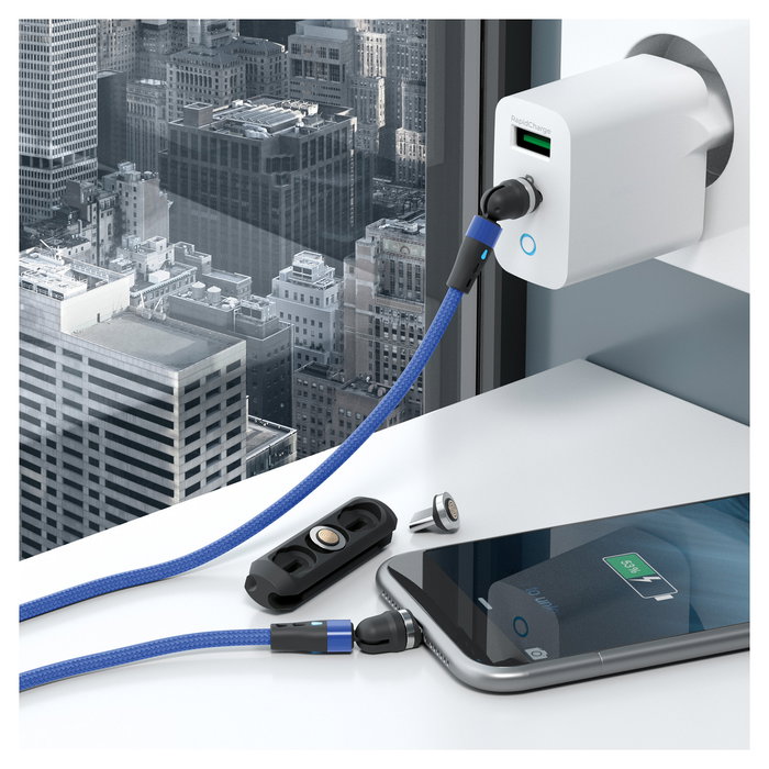RealPower Cable Magnético MagneticCharge2 1m Azul con Adaptadores, Conector Magnético