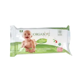 ORGANYC Toallitas Húmedas para Bebé de Algodón 100% Orgánico 60 Unidades, con Caléndula y Manzanilla, Certificadas ICEA y Vegano
