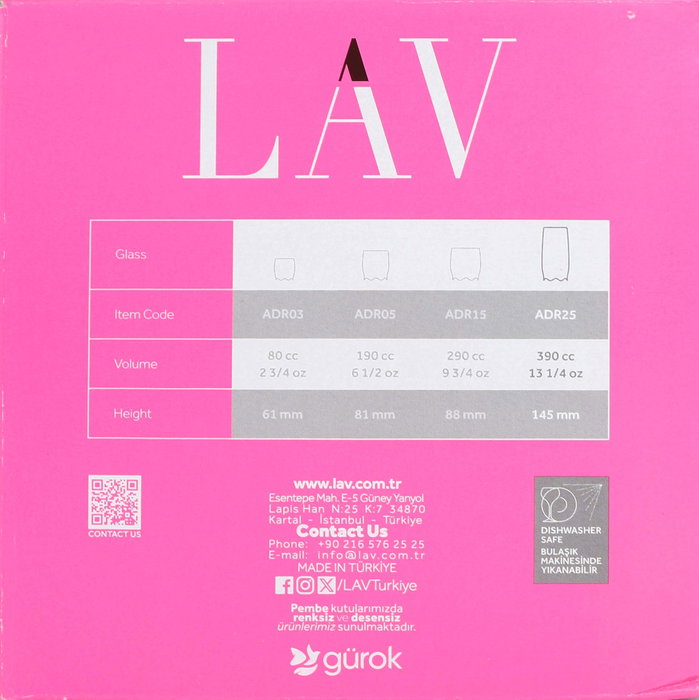 LAV Set de 6 Vasos para Refresco Adora, 390 ml, Dimensiones 22.4 x 15.4 x 15.2 cm (8 Cajas)