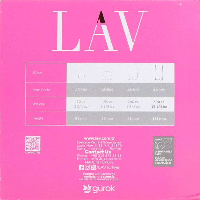 Lav Set de 6 Vasos para Refresco, Colección Adora, 390 ml, Dimensiones: 15.2 cm Ancho x奥林匹克 15.4 cm Alto x 22.4 cm Largo (8 Cajas)