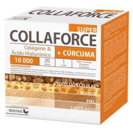 DIETMED Collaforce Super +Cúrcuma 20 Sobres | Colágeno Hidrolizado, Ácido Hialurónico, Magnesio, Vitamina C y D | Protección Celular, Huesos, Piel y Cartílagos