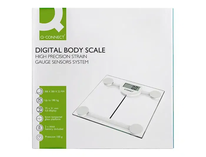 Q-connect Báscula de Baño Digital KF19060, Precisión 100g, Capacidad 180kg, Pantalla LCD, 300x300x22mm