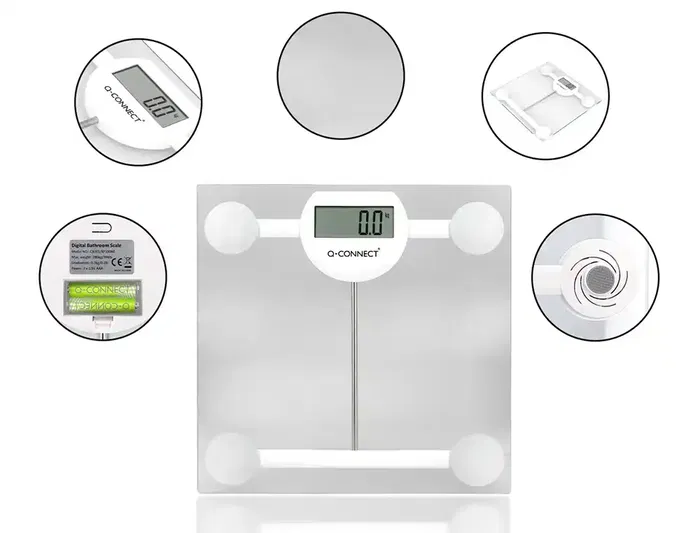 Q-connect Báscula de Baño Digital KF19060, Precisión 100g, Capacidad 180kg, Pantalla LCD, 300x300x22mm
