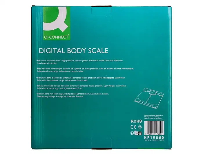 Q-connect Báscula de Baño Digital KF19060, Precisión 100g, Capacidad 180kg, Pantalla LCD, 300x300x22mm