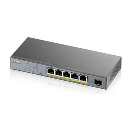 Zyxel GS1350-6HP-EU0101F Switch Gigabit Gestionado L2 con 5 Puertos PoE+ 60W, 1 SFP, Montaje Pared