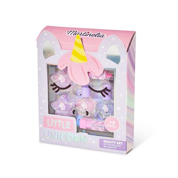 Martinelia Little Unicorn Face Box - Maquillaje infantil con 2 esmaltes, 2 bálsamos y 2 pintalabios - Juguete en español e inglés - A partir de 36 meses