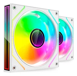Mars Gaming Kit 2 Ventiladores ARGB MF-3DPROX2W 120mm, Blanco, PWM, Rodamiento FDB, Triple Infinity Mirror, 600-1600 RPM, Control Remoto, para PC Gaming