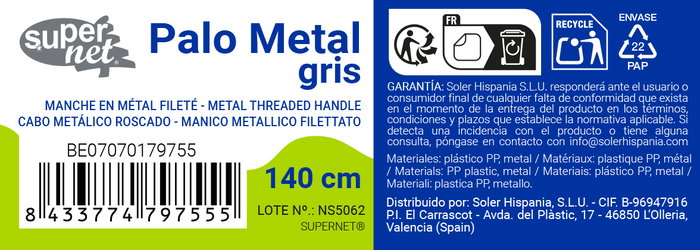 Inde Palo Metal Gris 140 cm (2,5 x 2,5 x 140 cm) (12 Unidades)