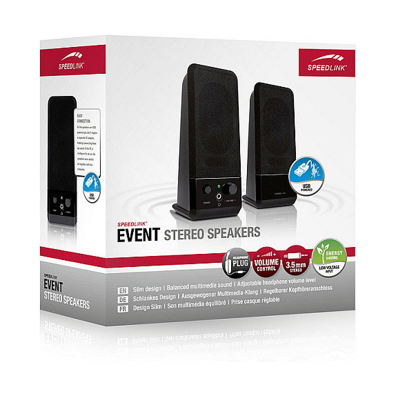 Speedlink EVENT Altavoces Estéreo 2.0, 5W, Negro, Conexión USB y Jack 3.5 mm