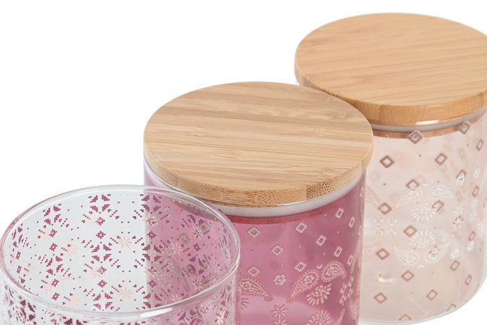 DKD Home Decor Bote Scandi Rosa Blanco Borosilicato Bambú 10 x 12.5 x 10 cm (12 Unidades) Cierre Hermético Apto Microondas Lavavajillas