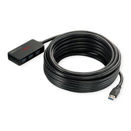 ROLINE 12041098 Hub USB 3.2 Gen 1 4 Puertos con Repeater, Negro, Cable 10m