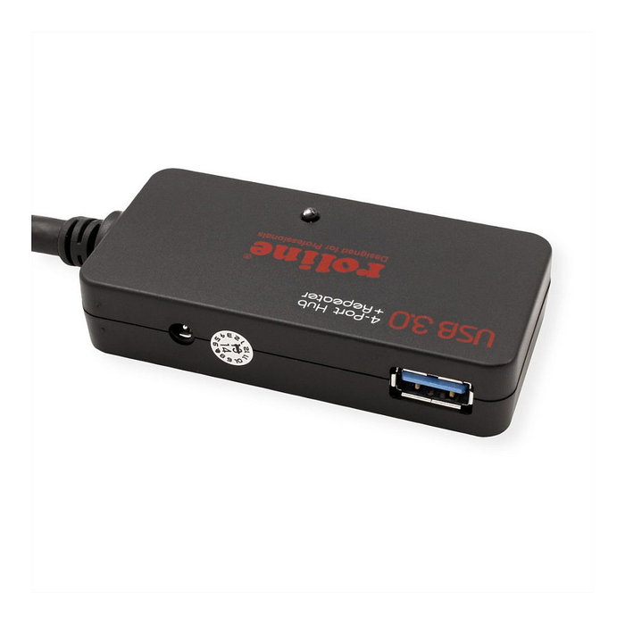 ROLINE 12041098 Hub USB 3.2 Gen 1 4 Puertos con Repeater, Negro, Cable 10m