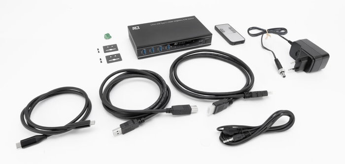 ACT Conmutador KVM AC7922 USB-C HDMI 4K 60Hz 2 Puertos, 100W PD, 4x USB 3.2, Control IR/Ratón, para 2 Ordenadores