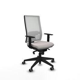 Silla de oficina Horna con mecanismo Sincro tapizada con Similpiel color Blanco. Equipada con lumbar 1D, Brazos 1D y Ruedas 65 mm parqué