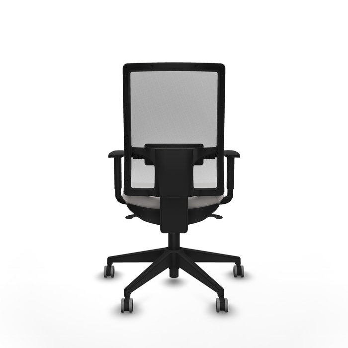 Silla de oficina Horna con mecanismo Sincro tapizada con Similpiel color Blanco. Equipada con lumbar 1D, Brazos 1D y Ruedas 65 mm parqué