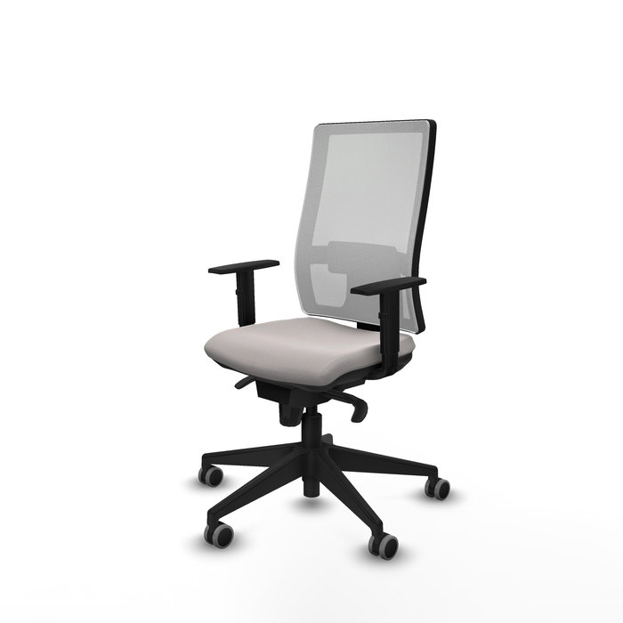 Silla de oficina Horna con mecanismo Sincro tapizada con Similpiel color Blanco. Equipada con lumbar 1D, Brazos 1D y Ruedas 65 mm parqué