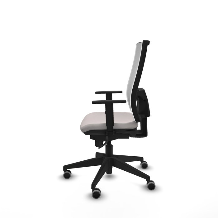 Silla de oficina Horna con mecanismo Sincro tapizada con Similpiel color Blanco. Equipada con lumbar 1D, Brazos 1D y Ruedas 65 mm parqué