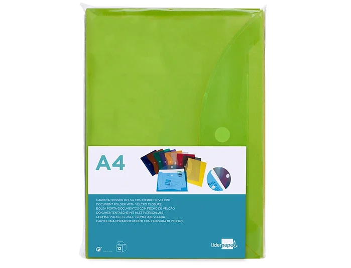 Liderpapel Carpeta dossier A4 con cierre de velcro verde