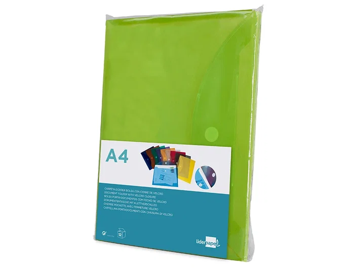 Liderpapel Carpeta dossier A4 con cierre de velcro verde