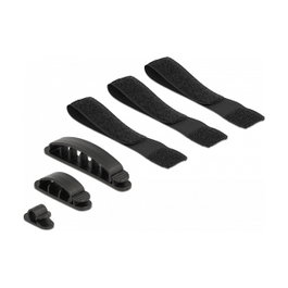 DeLOCK Set de 6 piezas de organizador de cables con soporte y cinta de gancho y bucle