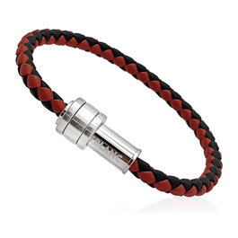 Montblanc Pulsera Timewalker en Cuero Tejido Negro y Rojo con Acero Inoxidable