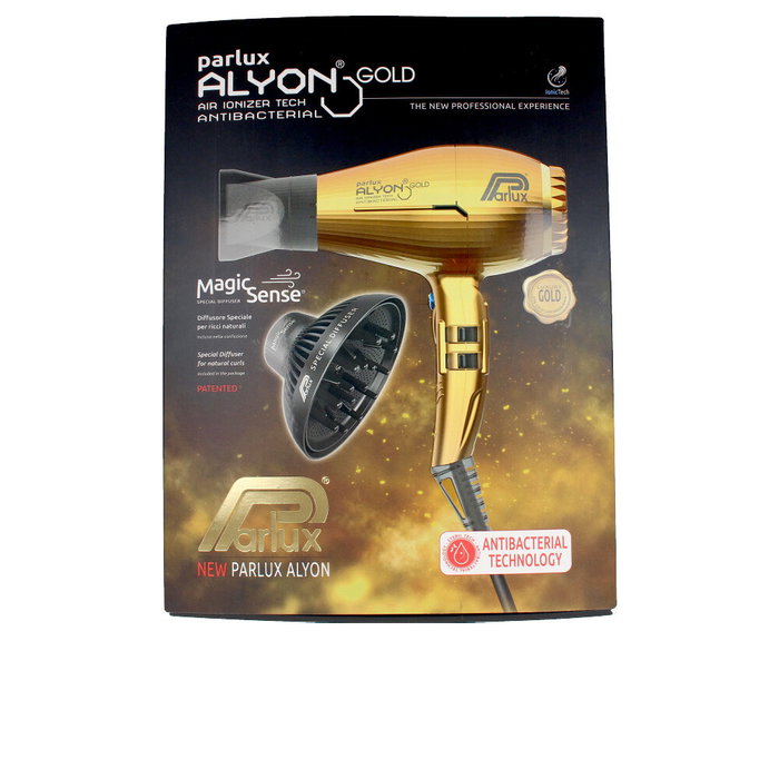 Parlux ALYON GOLD EDITION Secador Profesional con Difusor y 2 Boquillas - Set Peluquería Lote #Amarillo, Color Dorado
