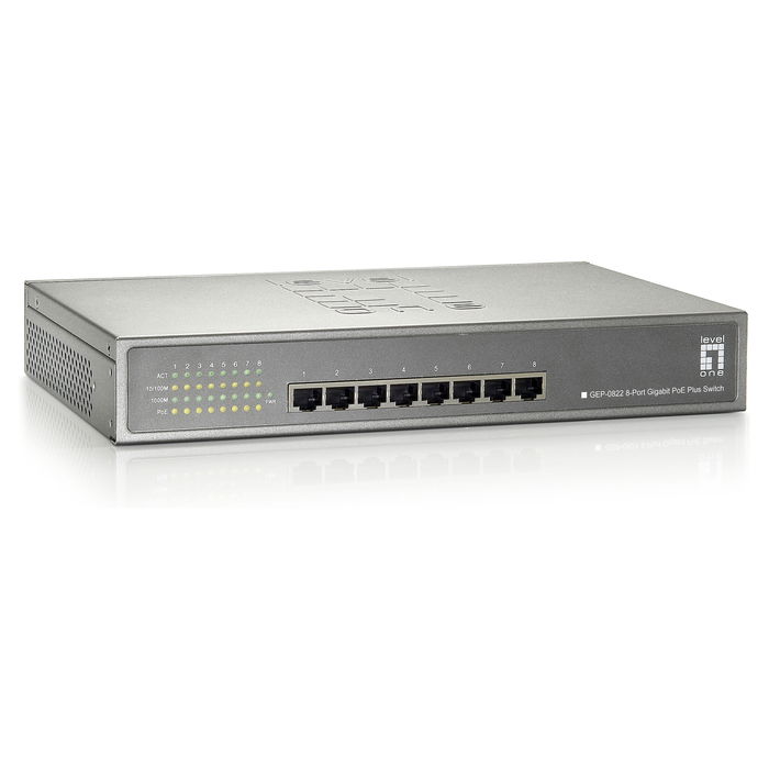 Level One GEP-0822 Switch Gigabit Ethernet 8x PoE+ 240W Montaje en Rack