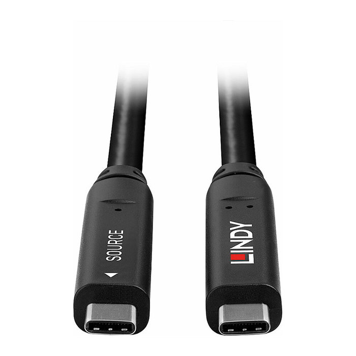 LINDY Cable Híbrido USB-C a USB-C 8m 43393, USB 3.2 Gen 1 (5 Gbps) y DisplayPort 1.4 (4K), Power Delivery 60W, Negro