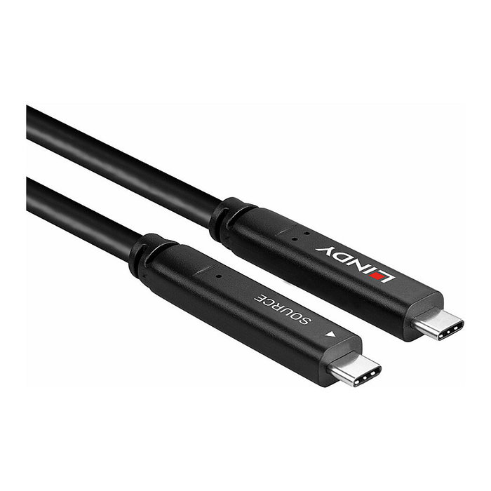 LINDY Cable Híbrido USB-C a USB-C 8m 43393, USB 3.2 Gen 1 (5 Gbps) y DisplayPort 1.4 (4K), Power Delivery 60W, Negro