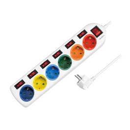 LogiLink Regleta de enchufes de 6 tomas, 6xCEE 7/3, con 7 interruptores, multicolor