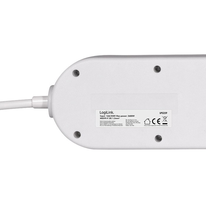 LogiLink Regleta de enchufes de 6 tomas, 6xCEE 7/3, con 7 interruptores, multicolor
