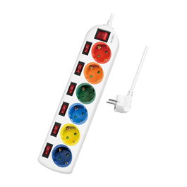 LogiLink Regleta de 6 Tomas CEE 7/3 con 7 Interruptores, Multicolor