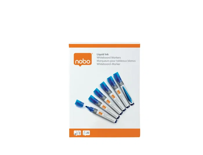 Nobo Rotulador Pizarra Blanca Tinta Líquida Punta Cónica 3 mm Azul Caja de 10 Unidades