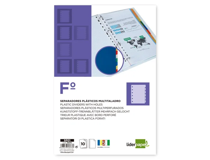 Liderpapel Juego de 10 Separadores de Plástico Formato Folio Liderpapel Juego de 10 Separadores de Plástico Formato Folio