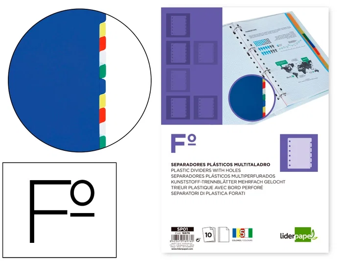 Liderpapel Juego de 10 Separadores de Plástico Formato Folio Liderpapel Juego de 10 Separadores de Plástico Formato Folio