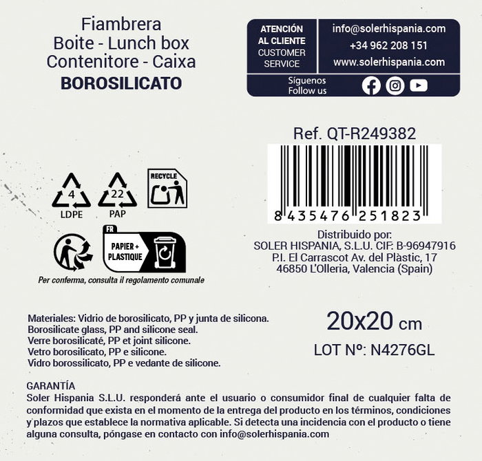 Quttin Fiambrera Cuadrada Hermética 2.2 L (4 Unidades)