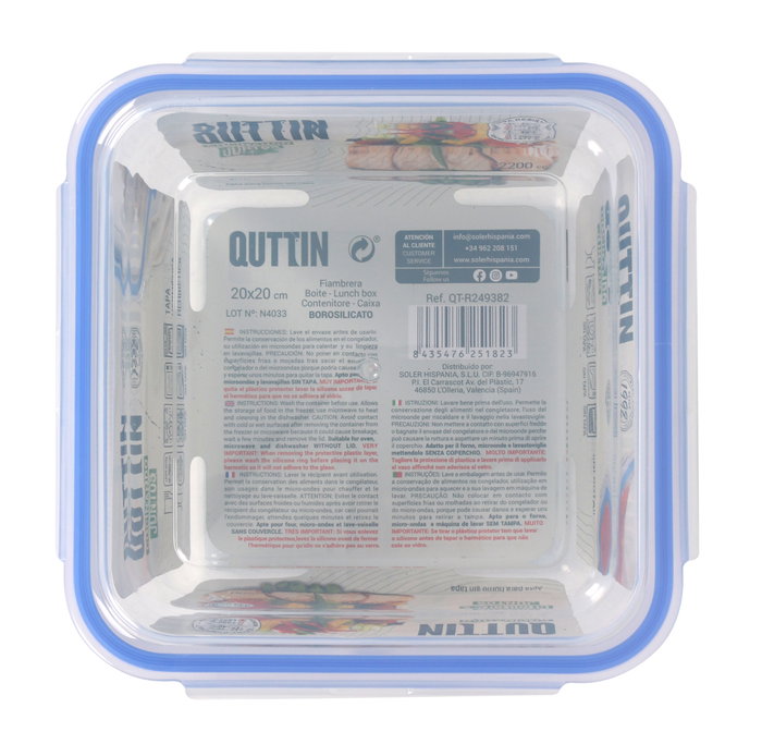 Quttin Fiambrera Cuadrada Hermética 2.2 L (4 Unidades)