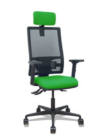 Silla de oficina Bormate con mecanismo Asincro tapizada con Tela color Verde y malla color Negro. Equipada con lumbar 1D, Brazos 2D, Cabecero 2D y Ruedas 65mm nailon
