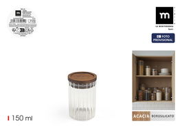 Inde Tarro de Vidrio con Tapa de Acacia Rojo, 150 ml, Capacidad 150 ml, 6.2 x 6.2 x 9 cm (24 Unidades)
