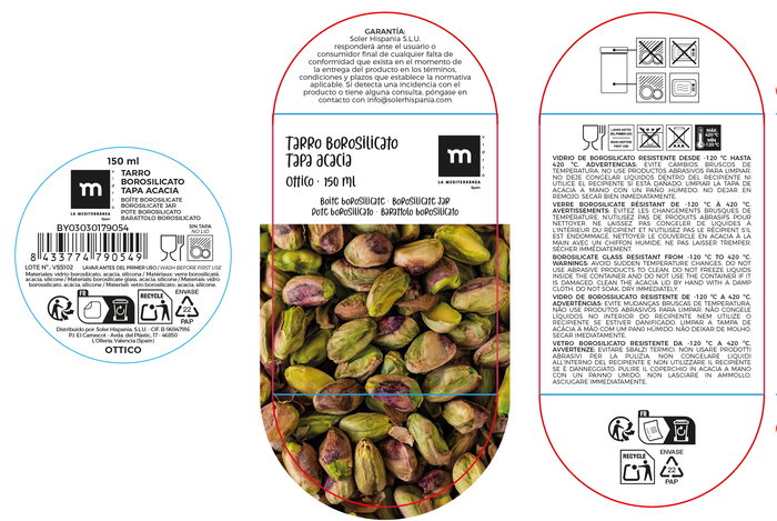 Inde Tarro de Vidrio con Tapa de Acacia Rojo, 150 ml, Capacidad 150 ml, 6.2 x 6.2 x 9 cm (24 Unidades)