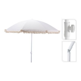 Basics - Sombrilla de Playa 160x200 cm, Color Crudo con Borlas, Protección Solar UPF 30+, 8 Varillas de Acero, Mástil Ajustable e Inclinable, Incluye Funda de Transporte