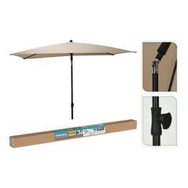 Basics Parasol Rectangular Beige Plegable e Inclinable 125x200 cm con UV 30+, Mástil Acero Negro Ø28-32 mm y Altura Regulable hasta 240 cm
