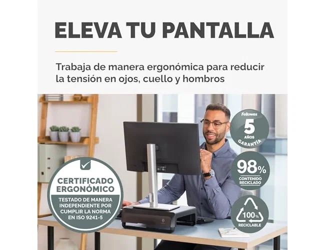 Fellowes Breyta Elevador para Monitor con 3 Ajustes de Altura, Negro/Gris
