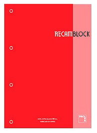 Recambio Pacsa Xblock Encolado A4 80H 90G 4 Taladros Cuadric.5X5 Rojo (1 Color En Rayado Y Banda) (Set de 5)