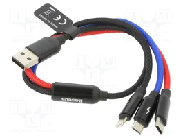 Baseus USB3w1 Cable USB-C / Lightning / Micro 3,5A 0,3m negro