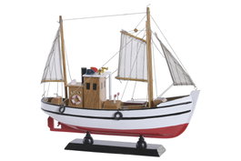 DKD Home Decor Barco Pesquero de Madera Blanco y Rojo 30x8x28 cm