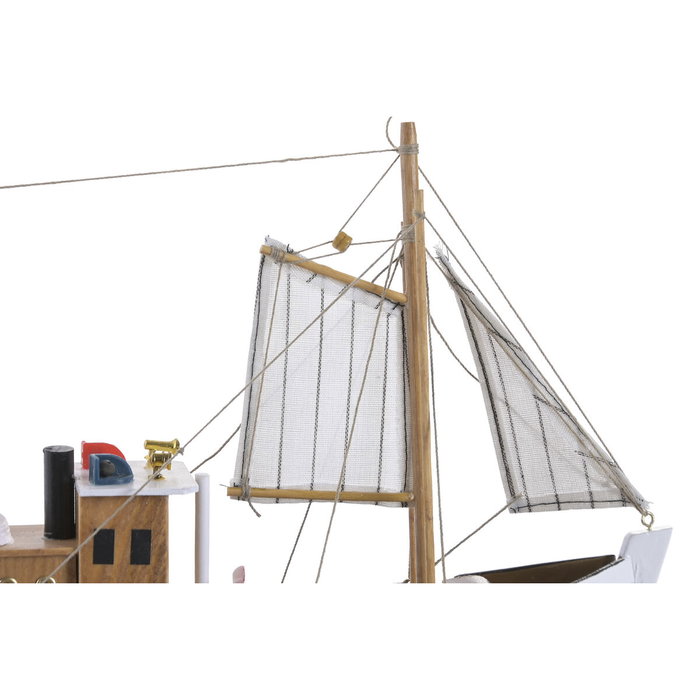 DKD Home Decor Barco Pesquero de Madera Blanco y Rojo 30x8x28 cm