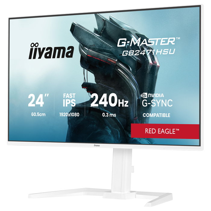 iiyama G-MASTER GB2471HSU-W1 Monitor Gaming 60.5 cm (24") Full HD 1920x1080 Fast IPS 240Hz 0.3ms G-SYNC Compatible FreeSync HDR10 Blanco