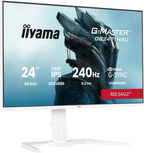 Iiyama GB2471HSU-W1 Monitor Gaming G-MASTER 24" / 60.5 cm Full HD 1920x1080, 240 Hz, 0.3 ms, G-Sync, HDR10, Altavoces, Ajustable VESA 100x100, Blanco
